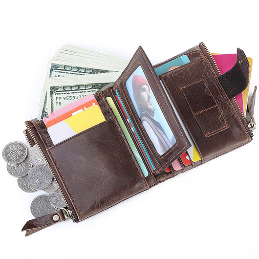 Billetera Antirobo de Cuero Genuino con Cierre Seguro - Cartera Multifuncional Vintage para Hombre - Image 5