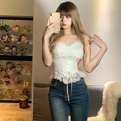Top de Encaje con Tirantes Ajustables Irregular para Primavera y Verano - Image 4
