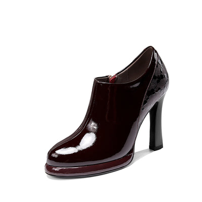 Tacones Altos Burgundy Impermeables de Cuero Francés para Primavera y Otoño - Image 4