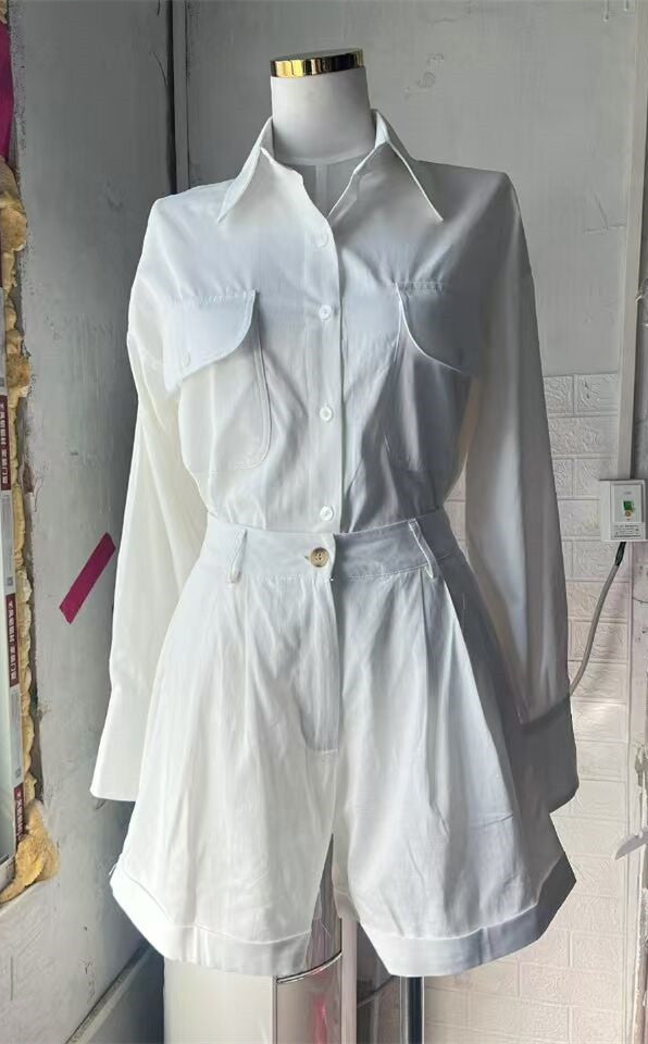 Conjunto de Lino y Algodón: Blusa Suelta de Manga Larga + Short de Cintura Alta - Image 6