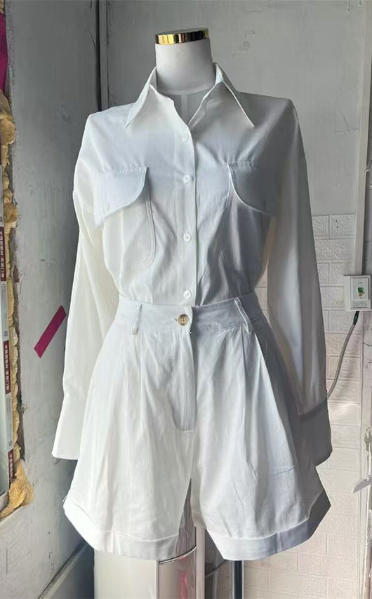 Conjunto de Lino y Algodón: Blusa Suelta de Manga Larga + Short de Cintura Alta - Image 6