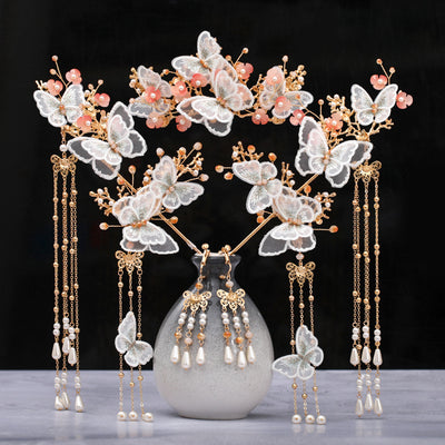 Juego Completo de Accesorios para Cabello Estilo Antiguo con Corona de Hada y Peineta Mariposa - Image 10