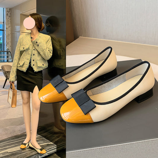 Zapatos Casuales para Mujer con Tacón Bajo y Diseño Combinado