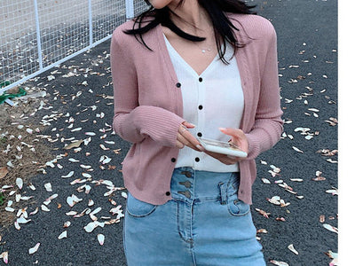 Cardigan Tejido Falsa Dos Piezas Mujer Cuello V Manga Larga - Image 9