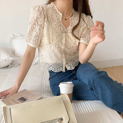 Blusa de Encaje Elegante con Temperamento Francés para Mujer - Image 8