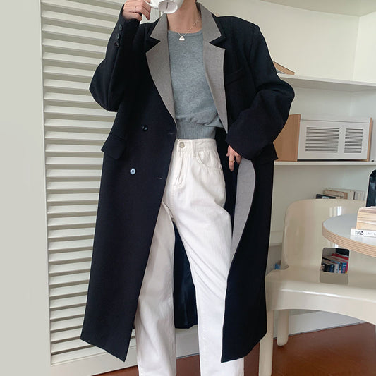 Blazer de Doble Botonadura con Solapa Contrastada