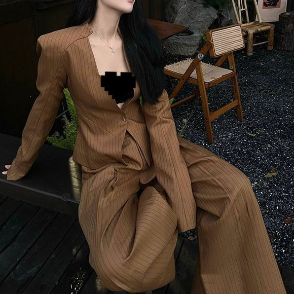 Traje de Moda Retro Americano: Blazer y Pantalón Ancho