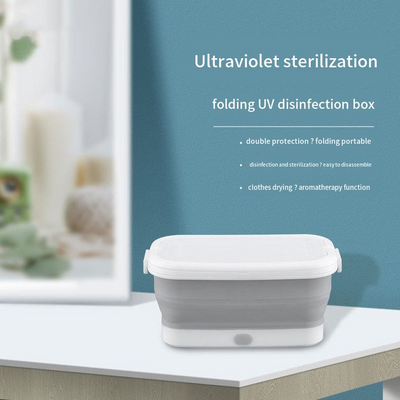 White and grey aromatherapy drying UV sterilization box, disassembled to show collapsible basin, vented lid, and drying rack. - Image 16