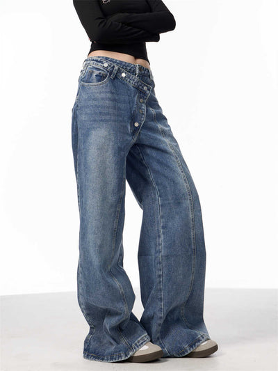 Pantalones Vaqueros Rectos Azules Cintura Alta Pierna Ancha Efecto Desgastado - Image 5