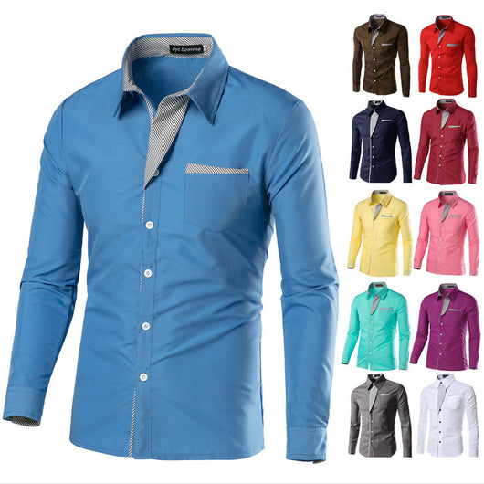 Camisa Slim Fit de Algodón para Hombre - Manga Larga Color Sólido - Image 12