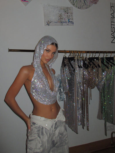 Chaleco Deportivo Brillante con Capucha y Lentejuelas Metálicas - Image 15