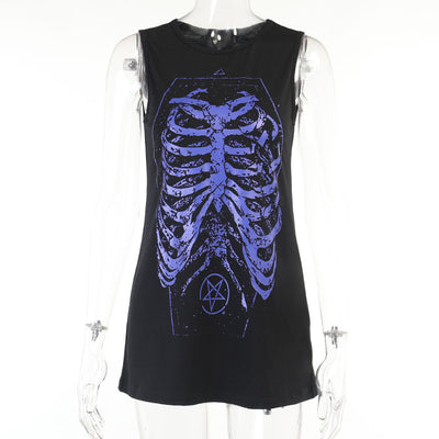 Vestido Mujer Estampado Calavera Cuello Redondo sin Mangas - Image 3