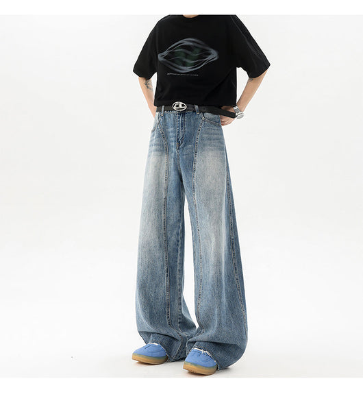 Pantalones Denim Retro Azul Holgados de Pierna Ancha para Hombre - Image 17