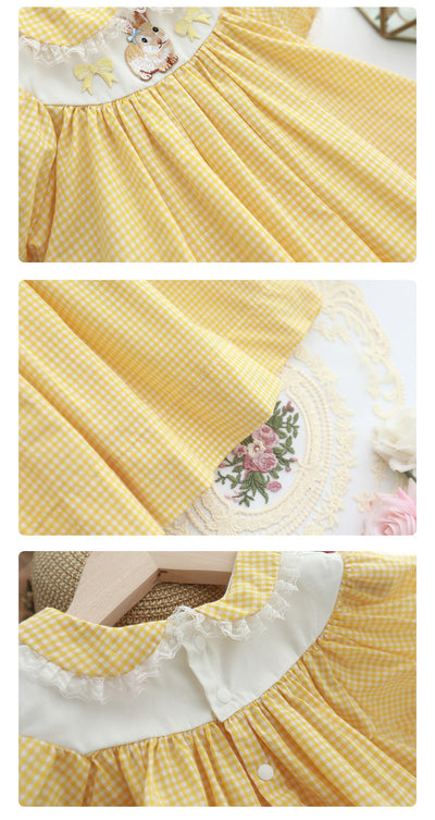 Vestido Infantil Cuadros Amarillo con Bordado Retro - Image 9