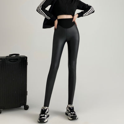 Leggins de Cuero Sintético Mate Ajustados para Otoño Invierno