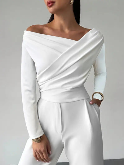 Blusa Asimétrica Elegante con Hombro Descubierto y Manga Larga - Image 10