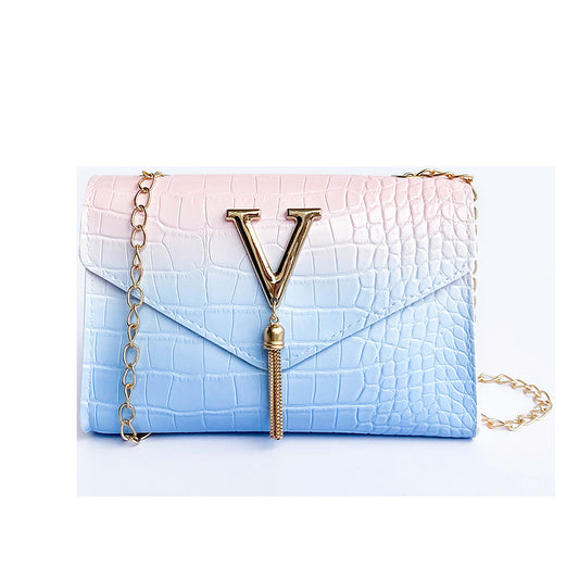 Bolso Cuadrado Pequeño con Cadena de Borlas y Degradado de Colores