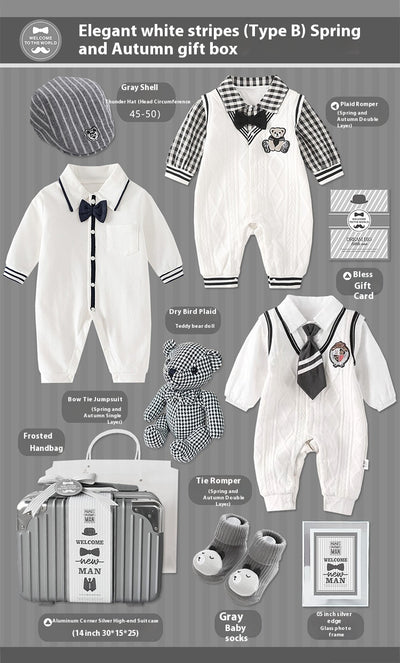 Conjunto de Regalo Elegante para Bebé Niño - Rayas Blancas y Gris - Image 20