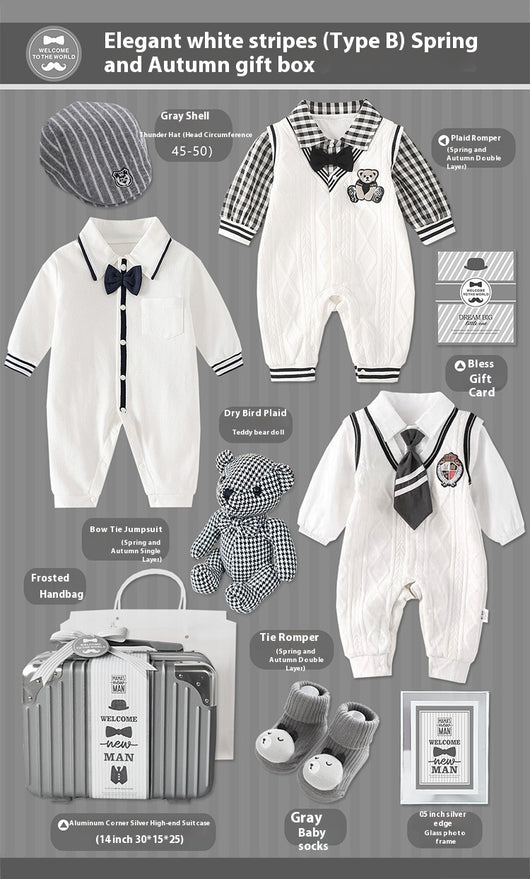 Conjunto de Regalo Elegante para Bebé Niño - Rayas Blancas y Gris - Image 20