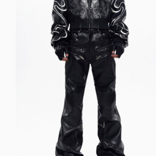 Pantalones de Cuero para Hombre con Diseño de Cierre - Otoño