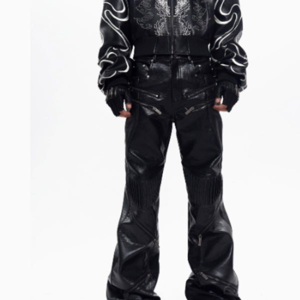 Pantalones de Cuero para Hombre con Diseño de Cierre - Otoño