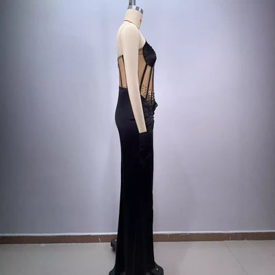 Vestido de Fiesta Negro con Hombro Asimétrico para Escenario - Image 5