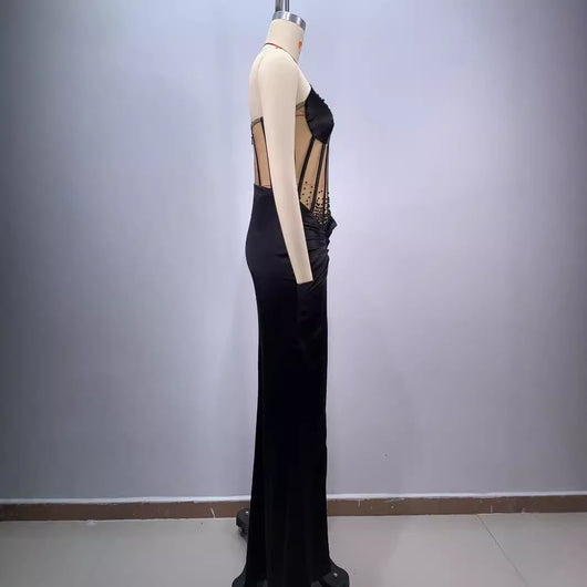 Vestido de Fiesta Negro con Hombro Asimétrico para Escenario - Image 5