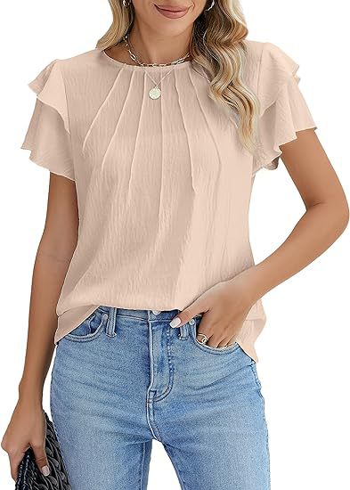 Blusa Ejecutiva Plisada de Manga Corta Cuello Redondo - Image 18