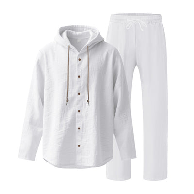 Conjunto de Camisa y Pantalón de Lino Holgado con Capucha - Comodidad Respirante - Image 16