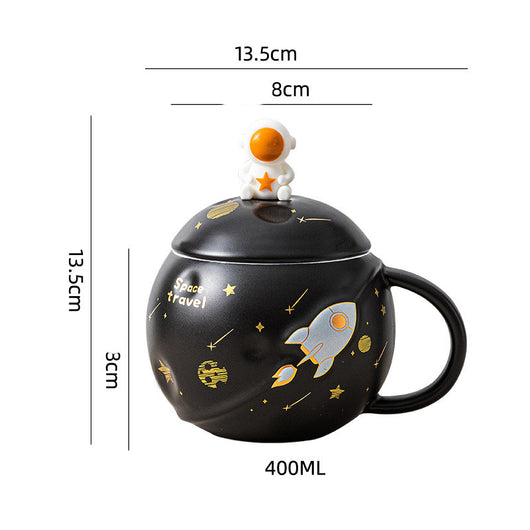 Taza de Cerámica para Pareja Astronauta Planeta con Cuchara y Tapa - Image 7