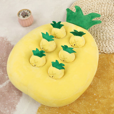Orange plush carrot-shaped pet toy with four smaller removable carrots, featuring green tops and embroidered sleepy eyes. - Image 9