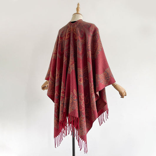 Chal Cardigan Mujer con Flecos Jacquard Cashew - Image 11