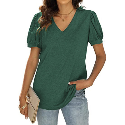 Blusa Casual Mujer Cuello V Manga Abullonada Suelta - Estilo Europeo Americano - Image 5