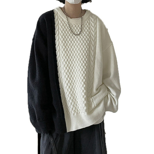 Suéter Vintage Patchwork con Cuello Redondo Retorcido para Hombre - Image 5