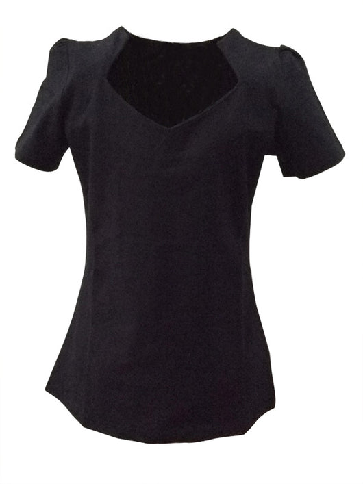 Blusa Suelta de Cuello Abierto para Mujer - Manga Corta Color Liso - Image 5
