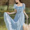 Vestido Vintage de Cintura Alta con Cuello Cuadrado y Mangas Abullonadas Beaded