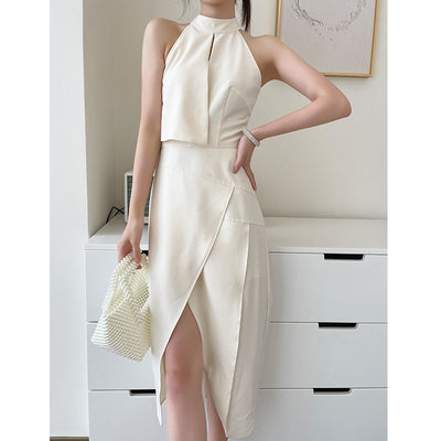 Falda Midi Blanca Asimétrica Cuello Halter Ajustada - Image 5