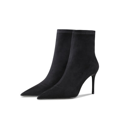 Botines de Tacón Alto en Cuero y Gamuza con Stretch - Image 8