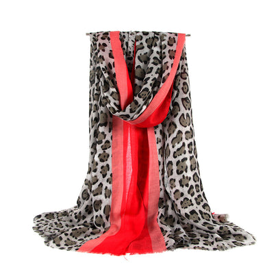 Pañuelo Multicolor de Algodón y Lino con Estampado de Leopardo y Rayas - Image 8