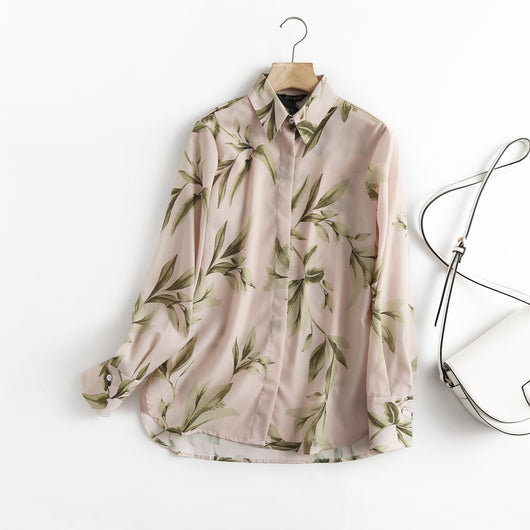 Blusa Casual con Estampado de Hojas para Mujer