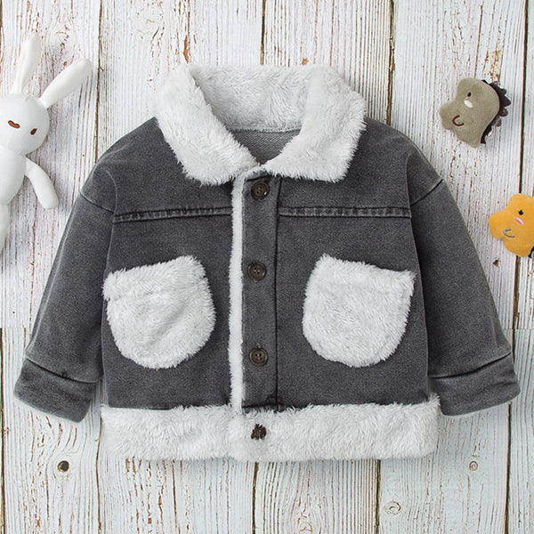 Chaqueta Denim con Solapa y Bolsillos Acolchados