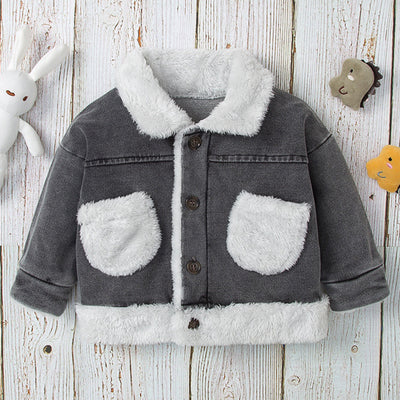 Chaqueta Denim con Solapa y Bolsillos Acolchados