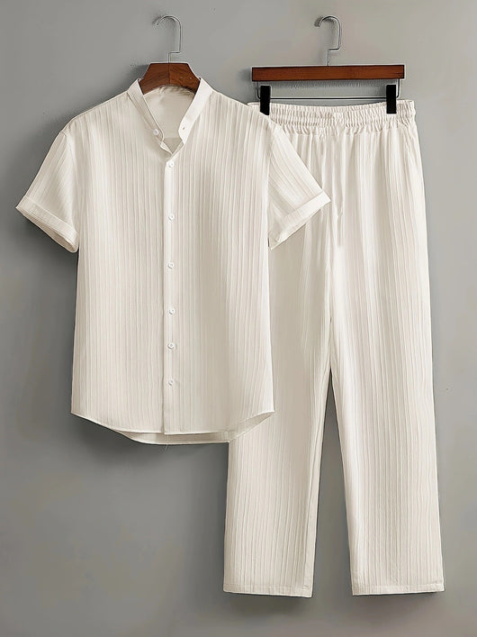 Conjunto de Camisa y Pantalón Corto Bambú Texturizado Multicolor para Hombre - Image 20