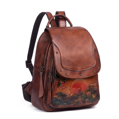 Mochila de Cuero Genuino para Mujer con Grabado Retro y Acabado Personalizado - Image 10
