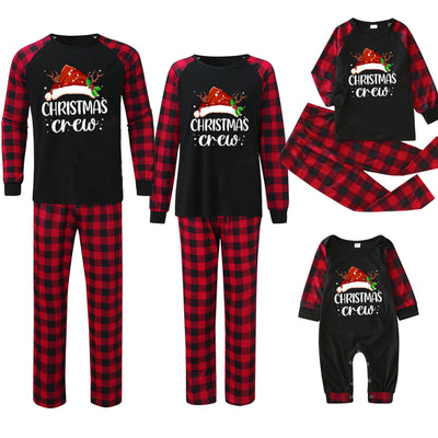 Kids' Christmas pajama set with a black "Christmas Crew" top and red and black buffalo plaid pants. - Image 7