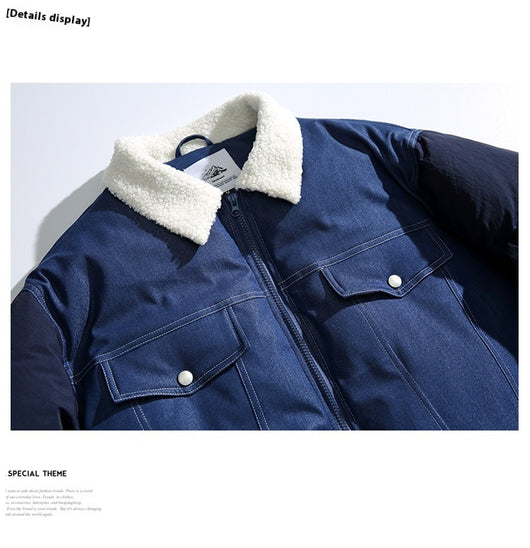 Abrigo Denim Acolchado Retro Americano para Hombre - Image 16
