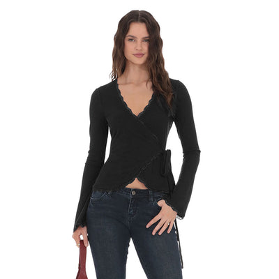 Blusa Escote en V Profundo con Cruzado Frontal y Encaje - Image 17