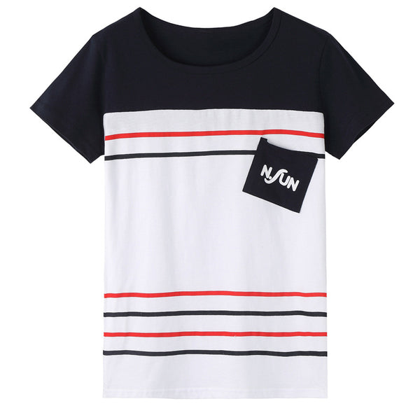 Navy blue children's shorts with white ribbed waistband, beige drawstring, and side pockets. Features red, white, and black side stripes and "LOVING FAMILY" tex