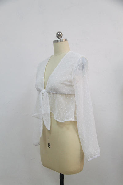 Blusa Blanca con Cuello en V y Mangas Farol - Image 10