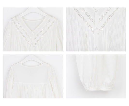 Blusa de Algodón para Mujer con Cuello en V y Mangas Abullonadas - Image 2